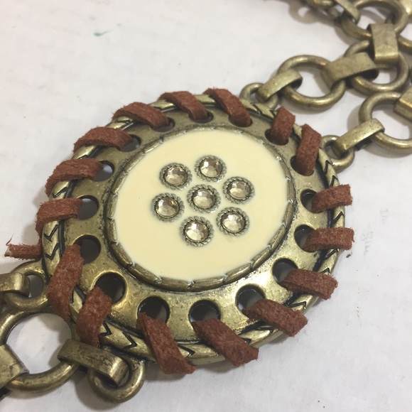 Brass/Bronze Metal Leather Enamel Boho Concho Style Chain Rhinestone Bli… - Picture 8 of 12